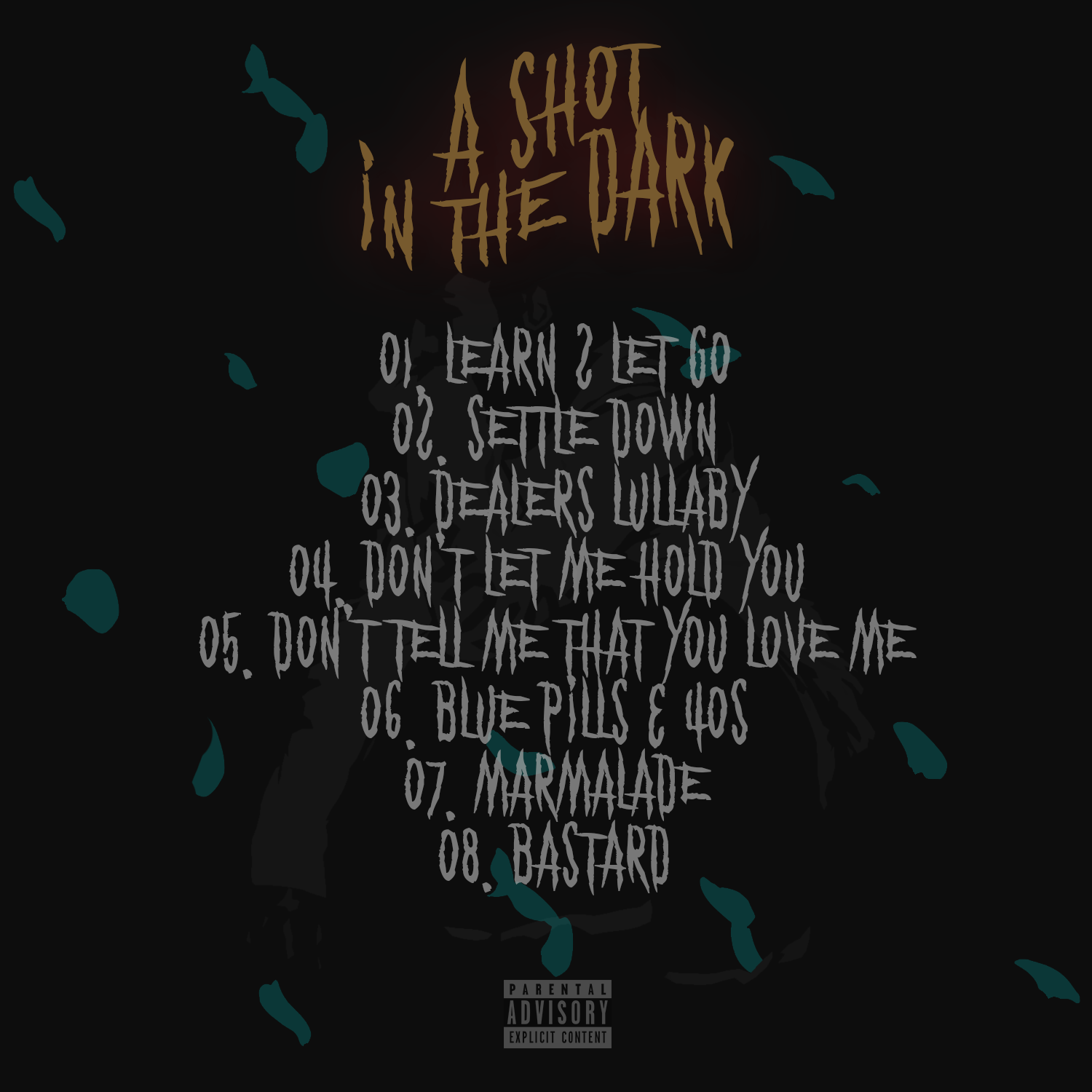 The back cover for the album 'A SHOT IN THE DARK'
